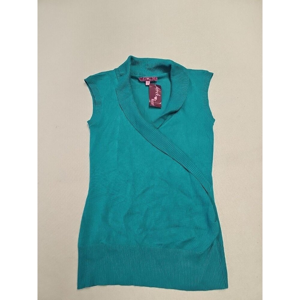 Derek Heart Teal Green Shawl Collar Wrap Knit Sweater Vest Sleeveless Top Medium